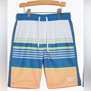 Reebok Boy’s Striped Swim Trunks in Orange and Blue| Size: 8